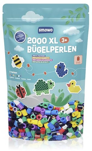 Smowo® Große 10mm Bügelperlen 2000 Stück für Kinder ab 3 Jahren - 7 bunte Farben XL Steckperlen - Kreatives Perlenset