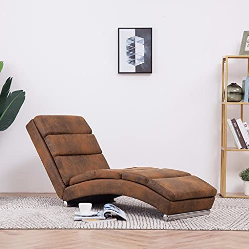 Homgoday Chaiselongue - Sedia relax per soggiorno, ufficio, camera da letto, effetto pelle scamosciata, colore marrone