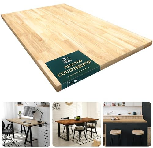Bme Hevea Solid Wood Butcher Block Countertop, Wood Table Top, Butcher Block Desk Table Top for DIY Kitchen Island, Washer Dryer, or Workstation – Unfinished - 60 L x 30 W x 1.5 Th