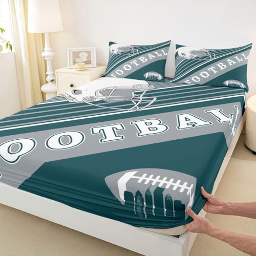 Football Fitted Sheet Football Lovers Toddler Bed Set, Rugby Sports Decor Bed Sheets Birthday Gifts for Men Geometric Striped Sheets, Twin 2Pcs