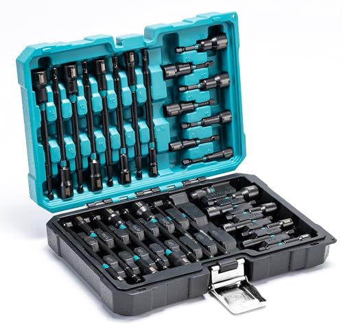 LIBRATON Juego de 31 Destornilladores de Tuerca Magnéticos, Brocas de Impacto de 1/4, Llaves de Vaso Largas de 6, Métricas y SAE para Taladro, Adaptadores de Cuadrada a 1/4 Hex, PH1, PH2