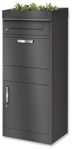 Metzler® boîte à Colis extérieure avec Toit végétalisé et Double Compartiment sécurisé Gris métallisé – Acier thermolaqué résistant – réception 24h/24 – Jusqu’à Format DHL M – Bispo