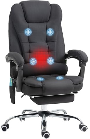 Vinsetto - Silla de oficina con masaje y calefacción, silla de oficina, silla ergonómica con altura ajustable, respaldo reclinable y mando a distancia con cable, giratorio de 360°, de lona de lino,