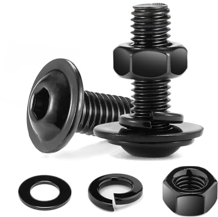 10Pcs M6 x 16mm Bolt Flanged Button Head Socket Cap Bolt Screws, Black Oxide 304 Stainless Steel Nuts and Bolts, Allen Screws, Flat & Lock Washers, Nuts and Bolts Assortment Kit by Wavanta