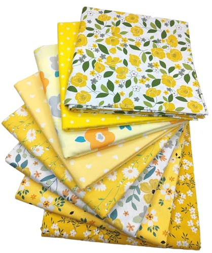 LetCart 8 Piezas Telas Patchwork, Tela Algodon 50 x 50 cm DIY Telas Decorativas Costura Retales Telas, para Manualidades Ropa de Muñeca Ropa de Bricolaje Costura y Patchwork (Amarillo)