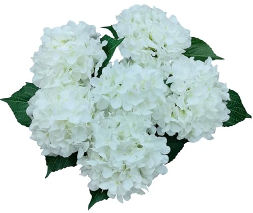 6PCS White Hydrangea Artificial Flowers, Bulk Silk Fake Flower with Stems, Faux Hydrangeas Bouquets for Home Décor, Wedding, Party, and Office Table Centerpieces.