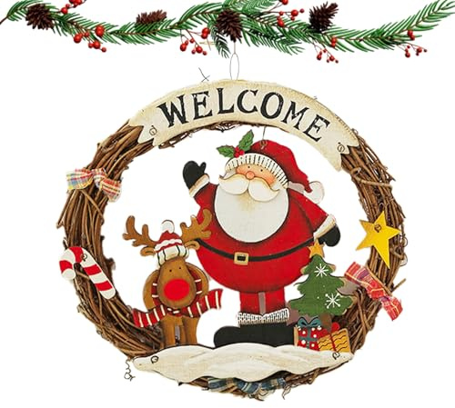 Spetsbst Ghirlanda di Natale Intrecciata Ø 25 cm Natale Corona Decorazione per Appendere Ghirlanda Babbo Natale Decorazione Natalizia Corona per Porta Benvenuto per Natale