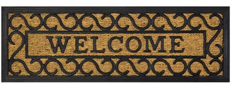 OLIVO.shop Paillasson en Coco Entrée Extérieure, Tapis de Marche 25x75 cm, Paillasson d'Extérieur, Tapis d'Escalier Antidérapant, Paillasson en Coco Tressé et Caoutchouc PROMO MARCHE (WELCOME)