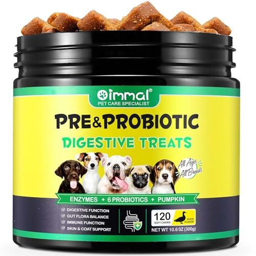 Probiotics for Dogs, Dog Digestive Health,120 Chews Probiotic Chews with Prebiotics & Probiotics, Duck Flavor, Suitable for All Dogs (120 chews)