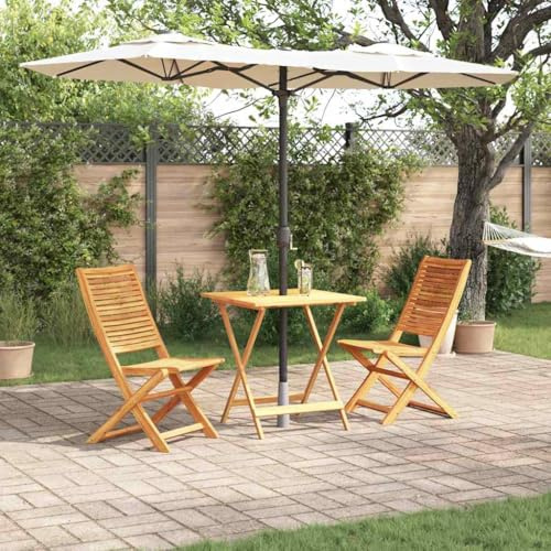 Mokuyary - Juego de bistro, plegable, 3 piezas, color marrón, madera de acacia maciza, mesa y sillas, muebles de jardín para terraza, jardín, balcón -C