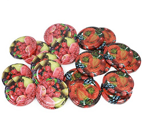 COM-FOUR® 20x replacement lid for jam jars fruit - screw lid for lintel jars and mason jars - TO 66 mm [selection varies] (20 pieces - TO 66 mm fruit mix)