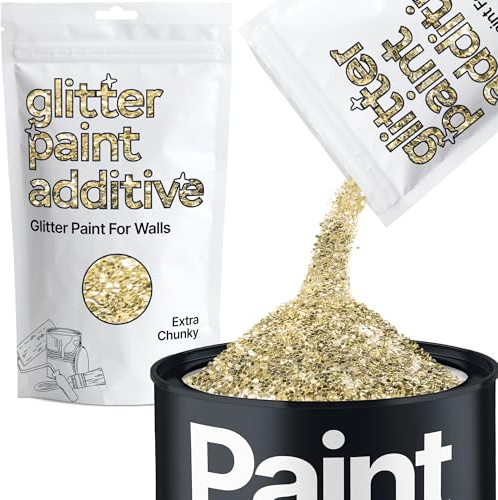 Hemway Champagne Gold Glitter Paint Additive Extra Chunky 100g | for Paints & Varnish | Paint Walls Sparkly Add to Emulsion, Acrylic or Lacquer Indoor
