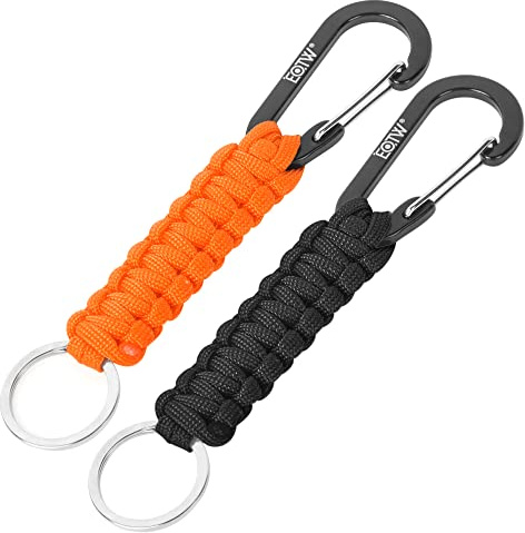 EOTW Paracord Schlüsselanhänger Karabiner Karabinerhaken D Ring Schlüsselband Schlüsselring für Motorrad Auto Camping Wandern Männer Frau Kinder (1 Schwarz & 1 Orange)