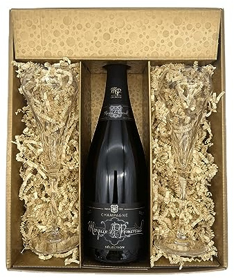 Confezione regalo Champagne Marquis Pomereuil - Oro -1 Brut - 2 Flauti da champagne CHEF & SOMMELIER