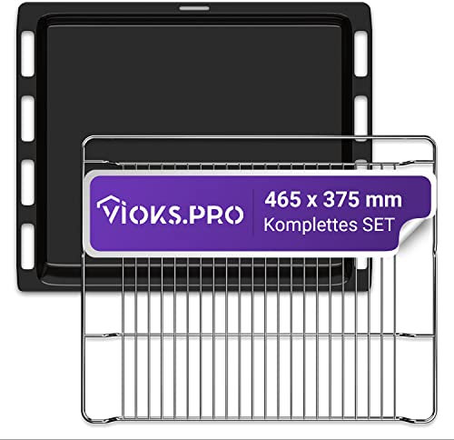 Vioks.pro Ofen Backblech 46 x 37 cm + Gitterrost für Backofen Ersatz für Bosch 00662999 00574876 / Fettpfanne Backofen & Rost Backofen SET