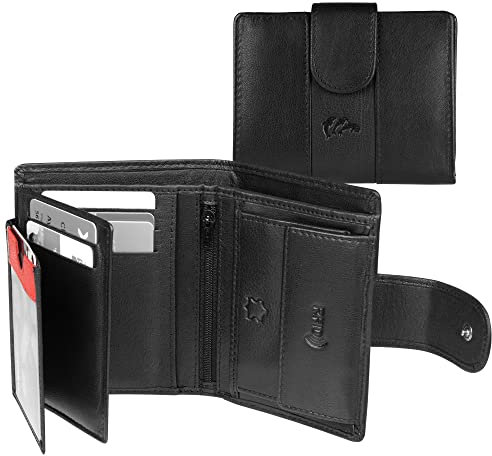 Dolphin® Damen Geldbörse Leder “Rapid Pay Lady” - Brieftasche mit kontaktloser Schnell-Zahlungsfunktion - Leder Portemonnaie mit RFID Schutz - Hochwertige Riegelbörse mit viel Stauraum (Schwarz)