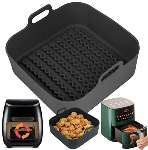 YQL 8 inch Silicone Air Fryer Liner Square | 3mm Liner Thickness | Reusable Air Fryer Accessories, Silicone Tray for COSORI, Ninja Pro 4.7L AF140UK, Ninja Crispi Portable 3.8L, Instant Vortex, Tower