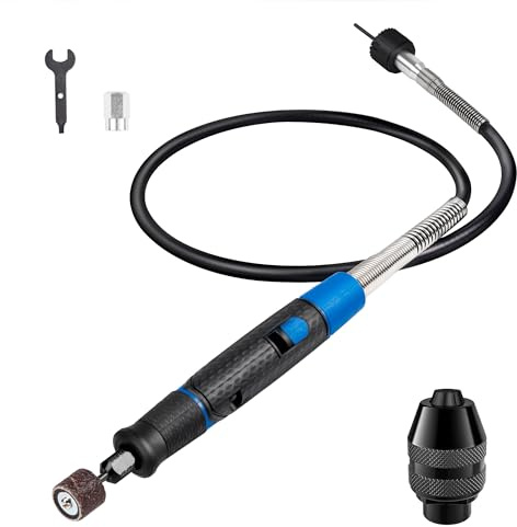 Flex Shaft Rotary Tool Attachment with Comfort Grip and 36”Long Cable, Polisher, and Mini Sander- Ideal for Detail Metal Engraving, Wood Carving, and Jewelry Polishing, Cleaning (Blue)