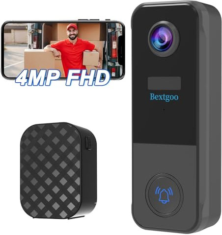 4MP FHD Türklingel mit Kamera Kabellos, Bextgoo Klingel mit Kamera Kabellos, 10000mAh Akka, PIR-Bewegungserkennung, 170° Sichtfeld, Nachtsicht, Unterstützt Alexa, SD & Cloud, IP67