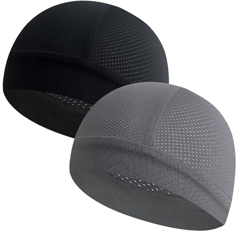 YMIFEEY 2 Berretti da Ciclismo Estivi da Uomo, Sottocasco Moto Estivo Traspirante Asciuga sotto Casco Bici Estivo Cuffia per Moto Bici (60, Nero+Grigio)