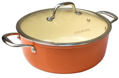 COOKLIFE Forno olandese leggero in ghisa smaltata da 5 litri con coperchio, doppie maniglie, privo di tossine, adatto al forno fino a 260 °C o sul piano cottura, da usare per marinare, cucinare,