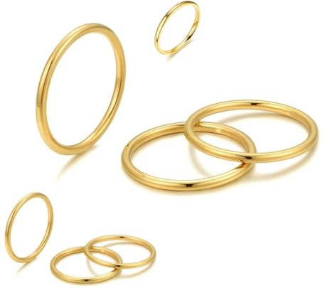 Voarge 7 stycken guld-/silverringar för kvinnor och flickor minimalistiska guld- och silverpläterade ringar med delikat stapling för mutter fingrar och tummar, legerat stål, legerat stål