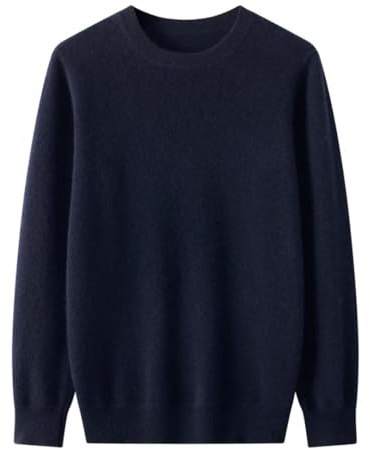 Maglione Pullover da Uomo Invernale 100% Lana Merino Tinta Unita Girocollo Manica Lunga Versatile Vestibilità Ampia a Maglia, blu navy, 3XL