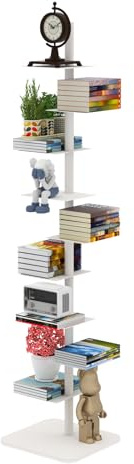 Nynelly 9-Tier Metal Spine Bookshelf - Heavy Duty Vertical Book Tower, White Open Bookcase, Floor Standing Tall Narrow Book Shelf for Small Space Living Room Office Decor, Industrial Book Organizer