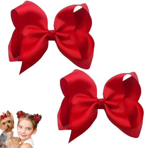 2PCS Red Hair Accessories Bows for Girls, Ribbon Hair Bow Clips Barrettes, For Children Kids Girls Women