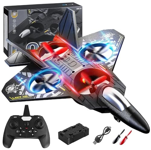 SKJJM RC Flugzeug, 2,4 GHz Ferngesteuertes Flugzeug mit Batterien, 360° Surround Modellflugzeug Ferngesteuert mit LED, RC Plane Flugzeug Spielzeug mit Fernbedienung, Geschenk für Kinder Anfänger