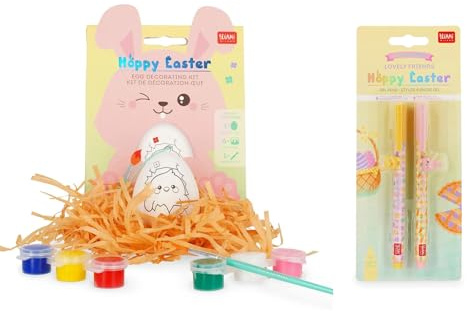 LEGAMI Bundle - Juego de 2 bolígrafos de gel borrables, edición de Pascua + decoración de Pascua, juego de 6 colores, pincel y huevo de cerámica para pintar