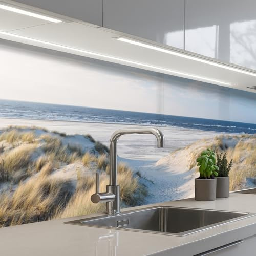 KitchenYeah© Spritzschutz Küchenrückwand 60x250 cm Küche Abwaschbar Selbstklebend Küchenwand Küchenfront Küchen Rückenwand Wandschutz Düne - Möwe - Strand - Meer - Sonne