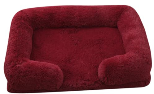 Fluffy Wolke Orthopädisches Hundebett, Hundekissen, für mittelgroße Hunde 2.5-40KG, wasserdichte Innenschicht, erhöhte Ränder, Abnehmbarer, waschbarer Bezug, rutschfest,Weinrot,S 40*35 CM（<5KG）