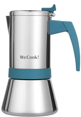 WECOOK! Caffettiera italiana in acciaio inox 18/10 per induzione 4 tazze – espresso/moka – manico Soft-Touch in baquelite – valvola di sicurezza in nichel – cucchiaio dosatore incluso