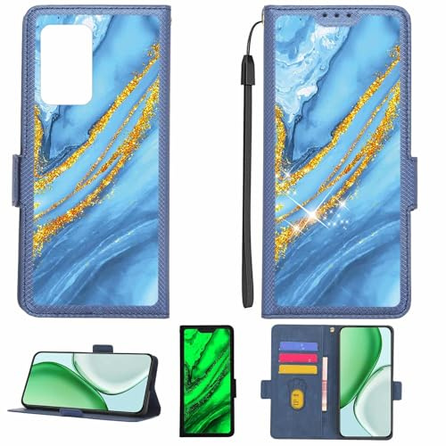 Aroepurt fodral kompatibelt med Cricket U655AC telefonfodral flipskydd [med härdat glas skärmskydd] [RFID-blockering] [Guldglitter + lysande] LPT-LDL