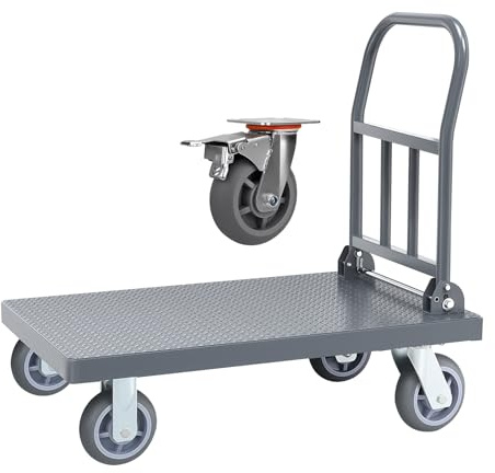 Bai You Mei Carro de plataforma de 500 kg para trabajo profesional, ruedas grandes, camión pesado, carrete de transporte con freno de estacionamiento, neumáticos de goma maciza, carro de transporte