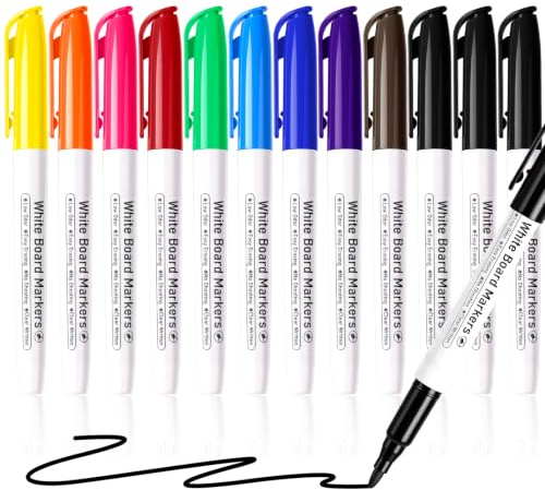 Hoenart Dry Wipe Whiteboard Marker Pens, 10 Colours Pack of 12, Fine Tip,Low Odour,Ideal for Home, School, Office & Classroom