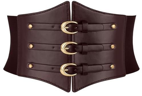 SANSTHS Corset Belt for Women Wide Elastic Waist Belt | Adjustable Dress Belt with Gold Buckle Vintage Waist Cincher Ladies for Dresses Costume