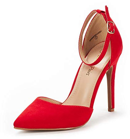DREAM PAIRS Women's Pointed Toe Ankle Strap High Heels Pumps Dress Court Shoes Oppointed_Lacey,Size 6,Red/Suede,Oppointed_Lacey