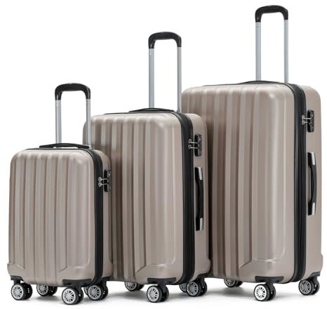 BEIBYE TSA-Schloß 2080 Zwillingsrollen 3 TLG. Reisekofferset Koffer Kofferset Trolley Trolleys Hartschale (Champagner)
