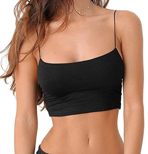 Crop Tops Damen Bauchfrei Y2K Oberteil Spaghetti Cropped Blusetops Ärmellose Lässig Sommer Kurz Weiß Frauen Tank Top Trägertop Damentop Croptops