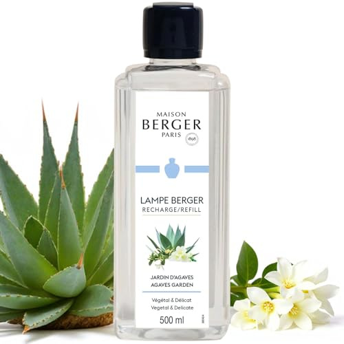 MAISON BERGER Agaves Garden Lamp Berger Fragrance Refill, 500 mL – 2-in-1 Catalytic System, Neutralizes Odours Then Diffuses Fragrance, Dewy Green Notes with Delicate Floral Accents
