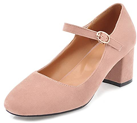 Gicoiz Hommes Femmes Basic Bout Carré Mary Jane Bloc Chaussures Comy Bride Cheville Travail Robe Large Fit Bridal Escarpin Suède Rose Taille 46 EU-48Cn