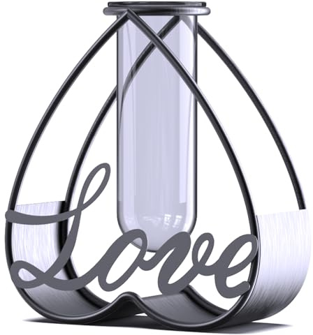 Home Décor, Blumenvasen mit Eisenkunstrahmen, Glas-Mittelstückvasen für getrocknete Blumen und künstliche Blumen, geometrische Blumenvase aus Metall, klare Vasen dekorativ für Wohnzimmerdekoration,