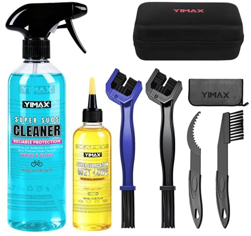 YIMAX Bike Cleaner, 500ML - Fast-Action, Biodegradable Bicycle Cleaning Spray 120ml Chain Lube Brushes And Sponge 8 In 1 Bicycle Cleaning Kit Safe on All Surfaces and Suitable for All Types of Bike.