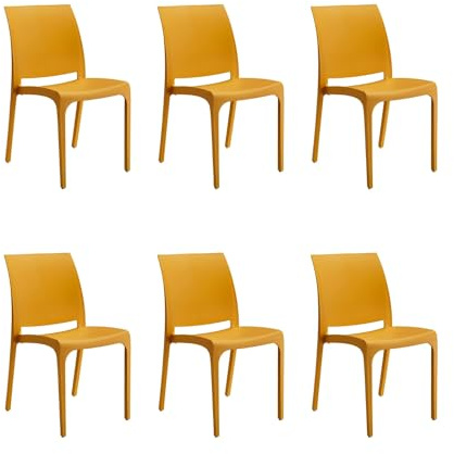 GLOUPIE Set 6 Sedie Volga In Polipropilene Senape, Impilabili, Dimensioni 54 x 46 x 81 Cm, Peso 3,5 Kg,Per Interno Ed Esterno, Made In Italy, Sedia Impilabile