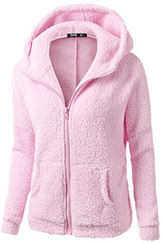 Genérico Chaquetas de Felpa Suave para Mujer Cálida Cremallera Abrigo con Capucha Casual Suéter Ligero y Cómodo Sweatshirt Hoodie Talla Grande Rapa Mjuer Invierno Blusas Tops (01 Rosa, L)
