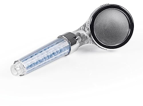 EASYmaxx Wellness-Duschkopf mit Mineralperlen & 3 Wasserstrahl-Modi | Spart 30% Wasser bei ca. 50% mehr Wasserdruck | 344 Mikrodüsen, natürliche Wasserfilterfunktion, für alle 1/2 Zoll [Blau]