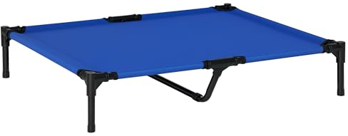 PawHut Lit surélevé pour Chien, lit surélevé rafraîchissant pour Chiens, Sac de Transport Inclus, Cadre en métal Tissu Oxford Haute densité, 92 x 76 x 18 cm, Bleu
