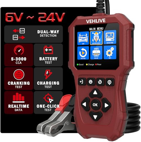 Car Battery Tester 6V 12V 24V with Lithium Battery Testing, BT911 5-3000CCA Automotive 12V&24V Dual Circuit Testing, Load/Alternator Tester, Charging Cranking System Tester for All Car Motorcycle Boat